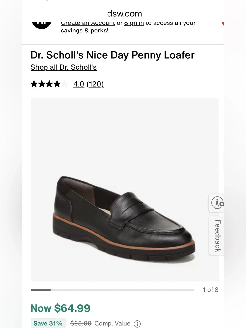 Dr. Scholl's Women’s Nice Day Black Leather Slip-On Penny Loafers. 9.5